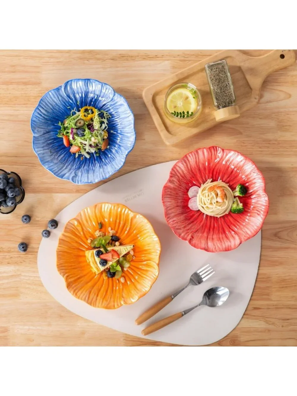 Set of 3 Decorative 8-Inch Ceramic Salad Plates - Stylish Home Dining Essentials
